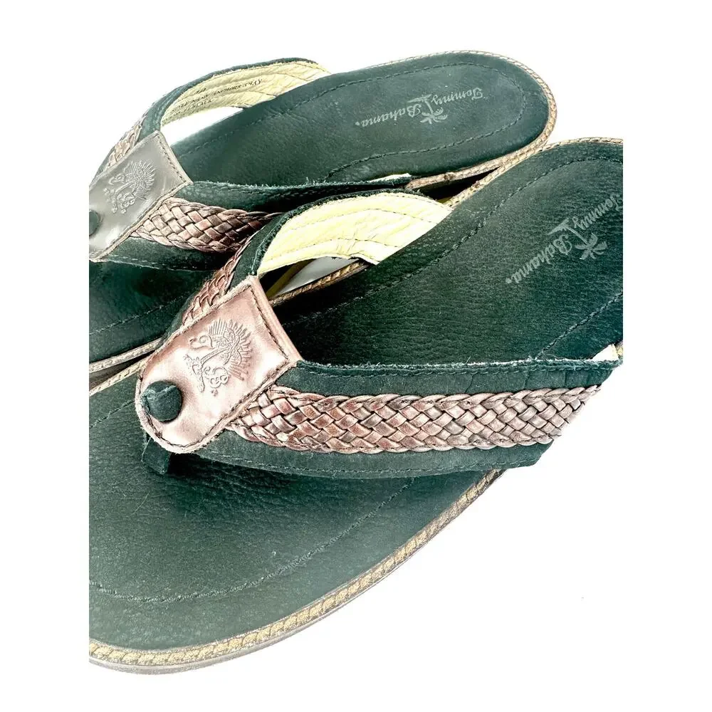 Tommy Bahama Anchors Away Men Flip Flop Thong Sandal Size 10 Brown/Black Leather